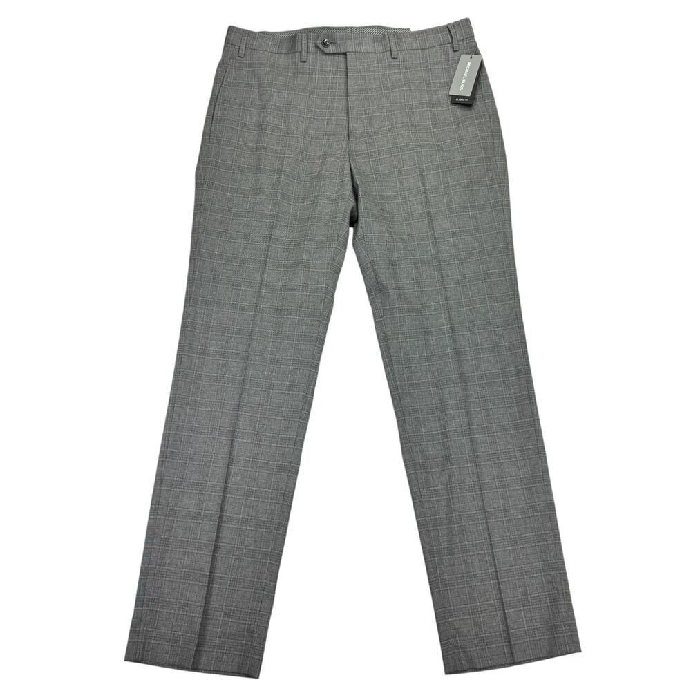 Michael Kors Mens Marvin Classic Fit Stretch Plaid Dress Pants Gray 36x32